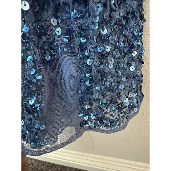 New Mac Duggal Blue Sequin Embellished V-Neck Evening Dress 5510 Size 8 - Picture 13 of 13